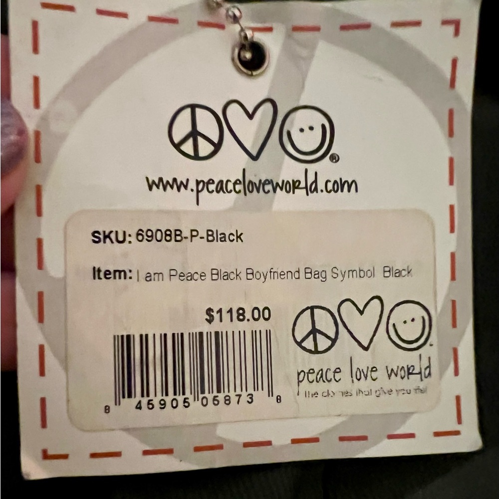 Peace Love World Large  new wtags Black Slouchy Bag Purse By Alana Vilisante - Picture 7 of 8